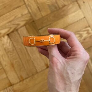 Orange Enamel Bracelet with Gold Hardware